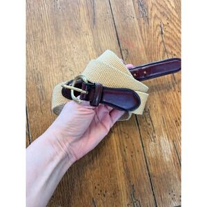 Brighton Tan Stretch Leather Belt Brass Buckle Size 38 Tan & Oxblood++